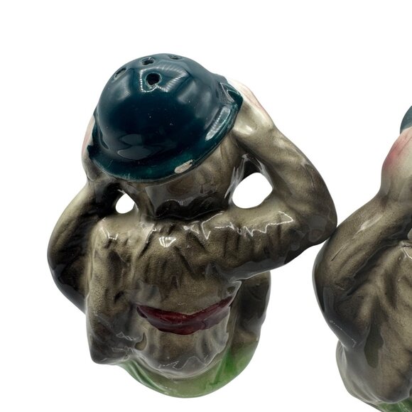 Vintage Hand-Painted Monkey Salt & Pepper Shakers Made In Japan Ceramic Collecti - Picture 5 of 6